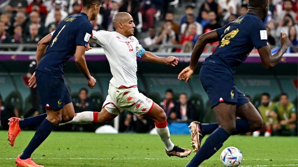 Tunisia’s Wahbi Khazri scores the all-important goal against France: AFP/Anne-Christine Poujoulat