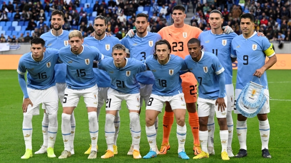 Uruguay players pose for a team group photo before the friendly match against Canada at the Tehelne pole, Bratislava, Slovakia, on September 27, 2022. File Photo / Reuters