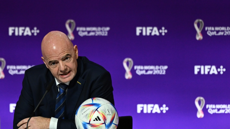 FIFA President Gianni Infantino speaks at a Press conference at the Qatar National Convention Center in Doha on November 19: AFP/Gabriel Bouys