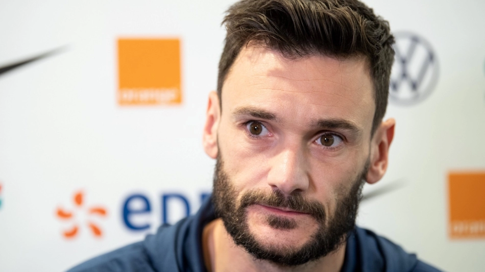 France's national football team goalkeeper Hugo Lloris gives a press conference in Clairefontaine-en-Yvelines on November 15, 2022 as part of the team's preparation for the upcoming FIFA 2022 Qatar World Cup. (Photo by BERTRAND GUAY / AFP)
