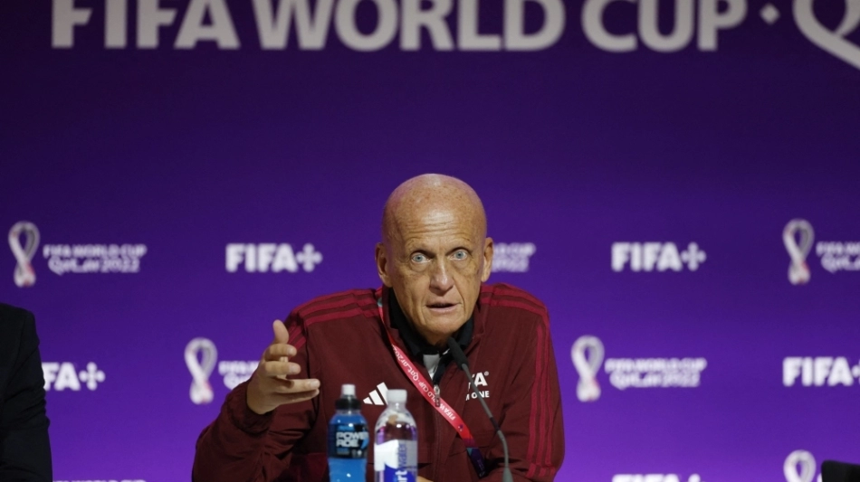 Chairman of the FIFA referees committee, Pierluigi Collina during the FIFA World Cup Qatar 2022 referees media briefing at the Main Media Center, Doha, on November 18, 2022.  AFP.