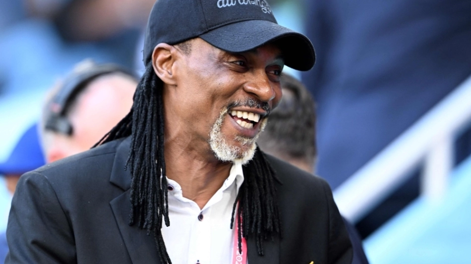 Cameroon's coach Rigobert Song smiles as he arrives for the Qatar 2022 World Cup Group G match against Switzerland at the Al Janoub Stadium in Al-Wakrah on November 24, 2022. (Photo by Kirill KUDRYAVTSEV / AFP)