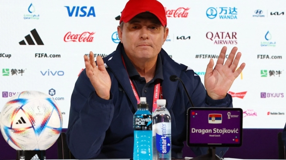 Serbia coach Dragan Stojkovic speaks during a press conference at the Main Media Center, Doha, Qatar, on November 27, 2022. REUTERS/Gareth Bumstead