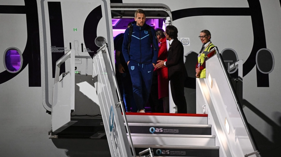 England's forward Harry Kane arrives at the Hamad International Airport in Doha on November 15, 2022, ahead of the Qatar 2022 World Cup football tournament. (Photo by Paul ELLIS / AFP)
