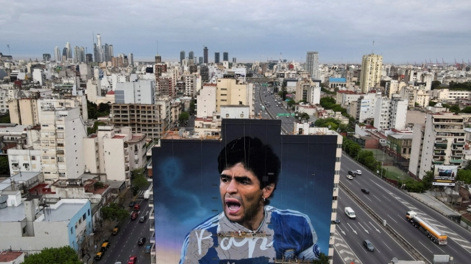 General view of a mural depicting late soccer legend Diego Armando Maradona, which will be presented on the anniversary of Maradona, the 30th of October, in Buenos Aires, Argentina October 19, 2022. REUTERS/Tomas Cuesta