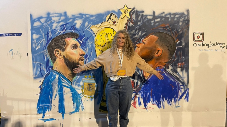 Carling has produced murals at the Corniche and outside Al Bayt and Lusail stadiums, including during the final between Argentina and France.