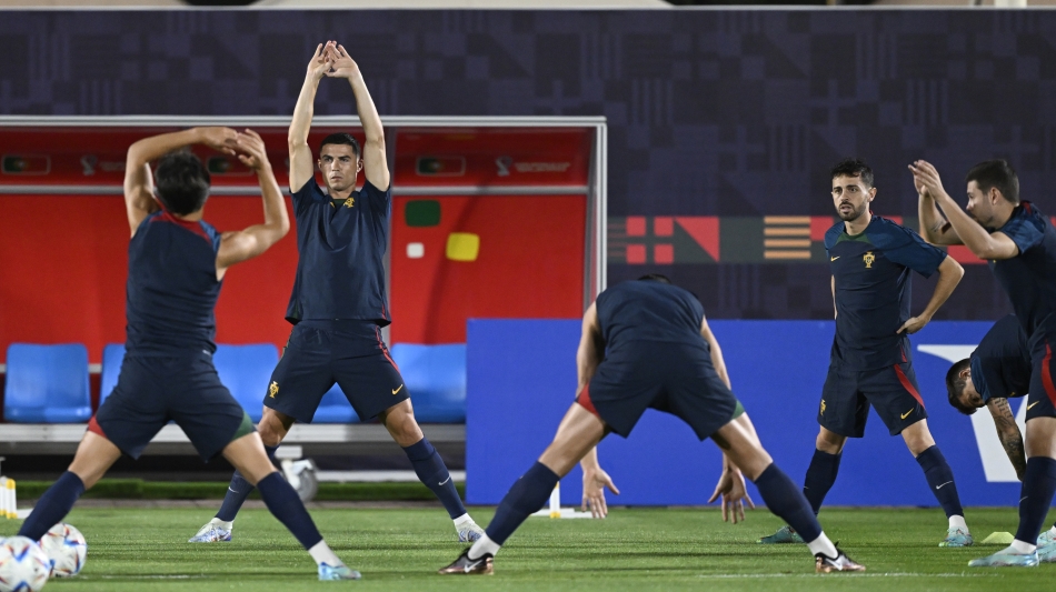 Portugal's Cristiano Ronaldo, second left, and team-mates train ahead of their match against Switzerland: AFP
