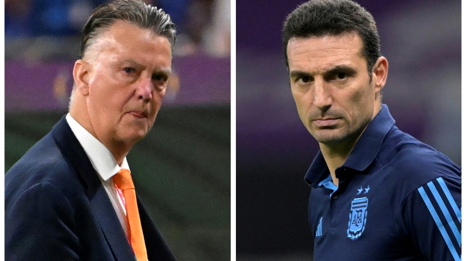 Louis van Gaal, left, and Lionel Scaloni: AFP