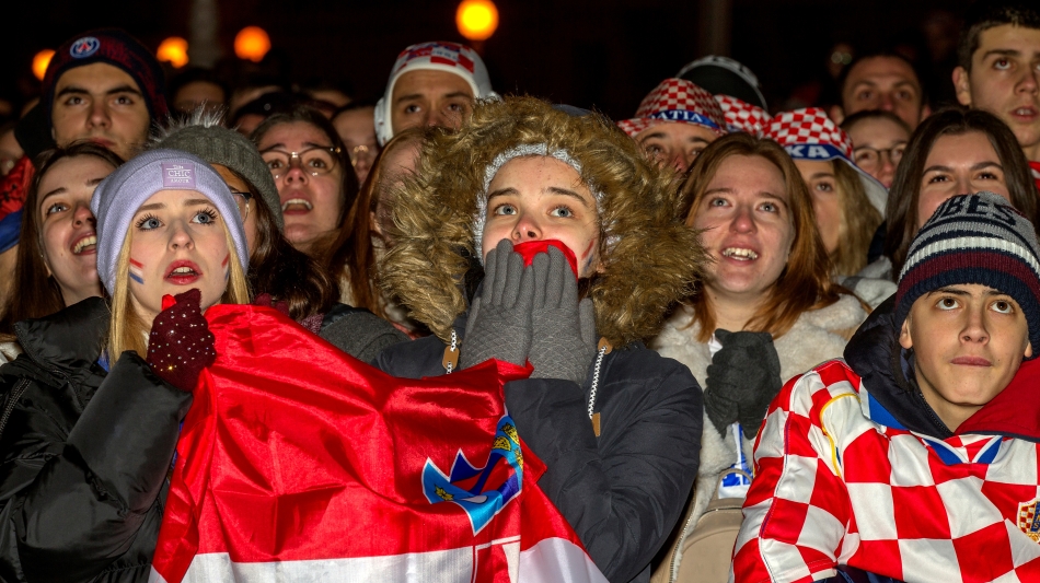 Croatians react as they watch their semifinal against Argentina in the main square of Zagreb: AFP