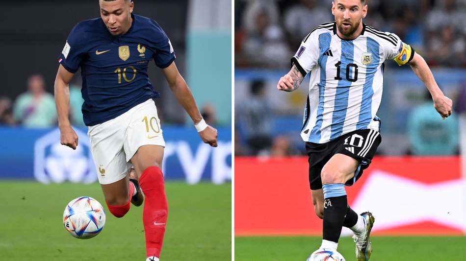 France’s Kylian Mbappe, left, and Argentina’s Lionel Messi: AFP/ Franck FIFE and Alfredo Estrella