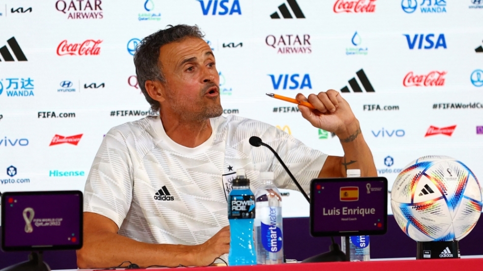 Spain's coach Luis Enrique attends a press conference at the Qatar National Convention Center (QNCC) in Doha on December 5, 2022. (Photo by JAVIER SORIANO / AFP)