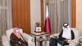 حضرة صاحب السمو الشيخ تميم بن حمد آل ثاني أمير البلاد المفدى، خلال تسلمه الرسالة