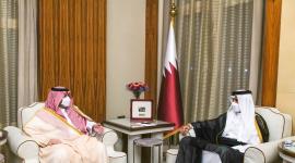 حضرة صاحب السمو الشيخ تميم بن حمد آل ثاني أمير البلاد المفدى خلال استقبال وزير الدولة السعودي