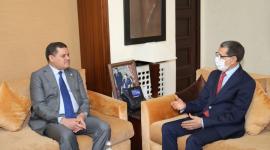 رئيس الحكومة المغربي خلال استقباله رئيس حكومة الوحدة الوطنية الليبية