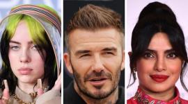 من اليسار: بيلي إيليش ودافيد بيكهام وبريانكا شوبرا جوناس