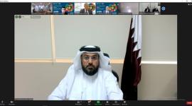 د. مسعود جارالله المري خلال مشاركته بالمؤتمر عبر تقنية الاتصال المرئي