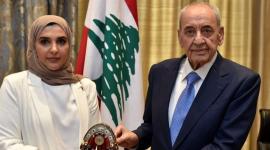 رئيس مجلس النواب اللبناني خلال استقباله مريم العطية