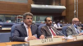 محمد فالح الهاجري خلال المشاركة في الاجتماع