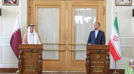 جانب من المؤتمر الصحفي المشترك لوزيري خارجية قطر وإيران