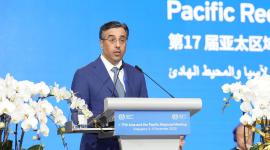 سعادة الدكتور علي بن صميخ المري وزير العمل يلقي كلمته بالمؤتمر