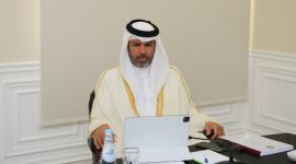 جانب من المشاركة القطرية في الاجتماع عبر تقنية الاتصال المرئي