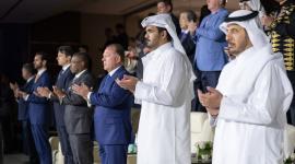 سعادة الشيخ جوعان بن حمد آل ثاني رئيس اللجنة الأولمبية القطرية خلال حفل الافتتاح