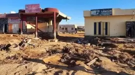 آثار الدمار التي خلفها الفيضان في قرية النخيلي