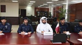 جانب من المشاركة القطرية بالمؤتمر عبر الاتصال المرئي