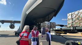 جانب من وصول المساعدات مطار العريش