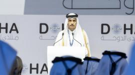 معالي الشيخ محمد بن عبدالرحمن بن جاسم آل ثاني رئيس مجلس الوزراء وزير الخارجية خلال إلقاء كلمته في الحفل الافتتاحي