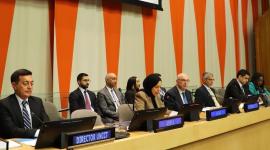 سعادة الشيخة علياء أحمد بن سيف آل ثاني المندوب الدائم لدولة قطر لدى الأمم المتحدة خلال ألقاء كلمتها