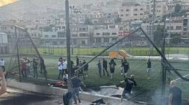 ملعب كرة القدم بعد استهدافه بصاروخ
