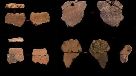 قطع من الفخار تم اكتشافها داخل الموقع