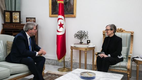 جانب من لقاء رئيسة الحكومة التونسية مع المفوّض الأوروبي للاقتصاد