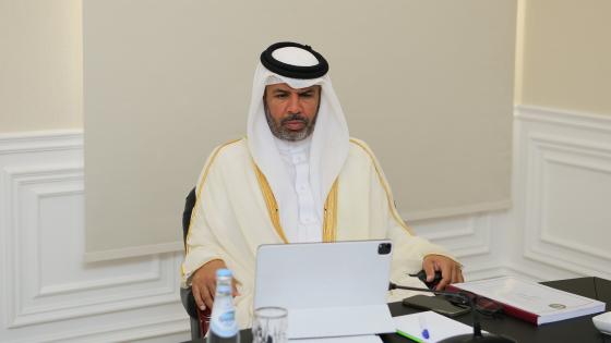 جانب من المشاركة القطرية في الاجتماع عبر تقنية الاتصال المرئي