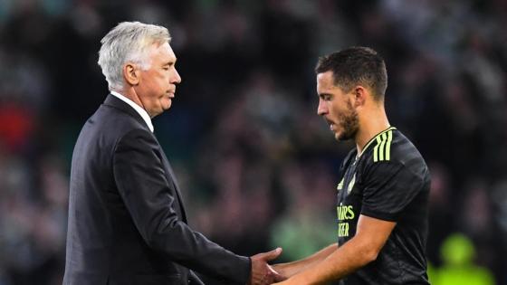 هازارد وأنشيلوتي في مباراة سابقة لريال مدريد