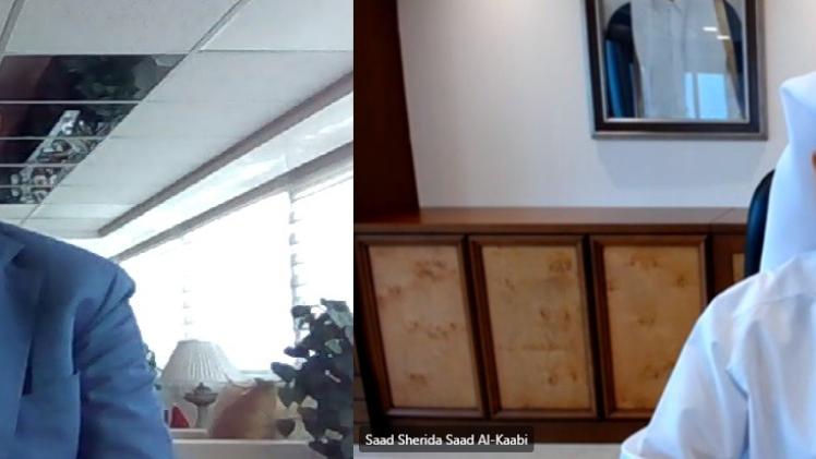 جانب من اجتماع الوزيرين عن بُعد باستخدام تقنية الاتصال المرئي