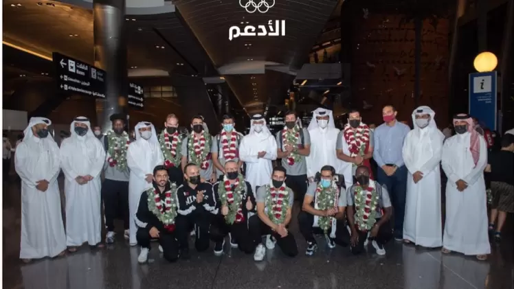 خلال استقبال بعثة منتخبنا الوطني بمطار حمد