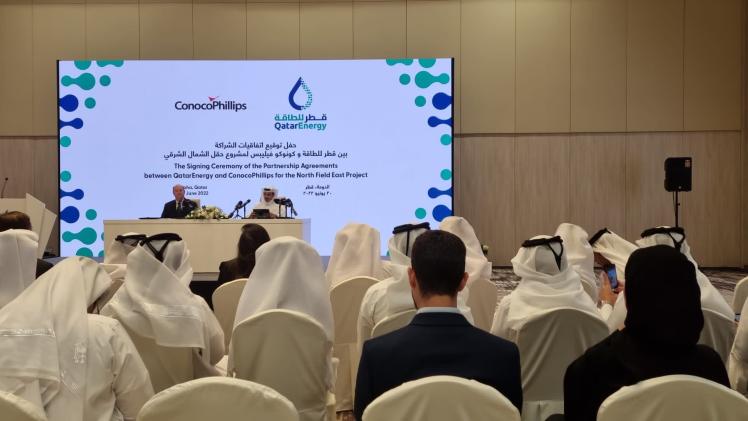 خلال المؤتمر الصحفي للإعلان عن انضمام الشركة الأمريكية لتطوير حقل الشمال الشرقي