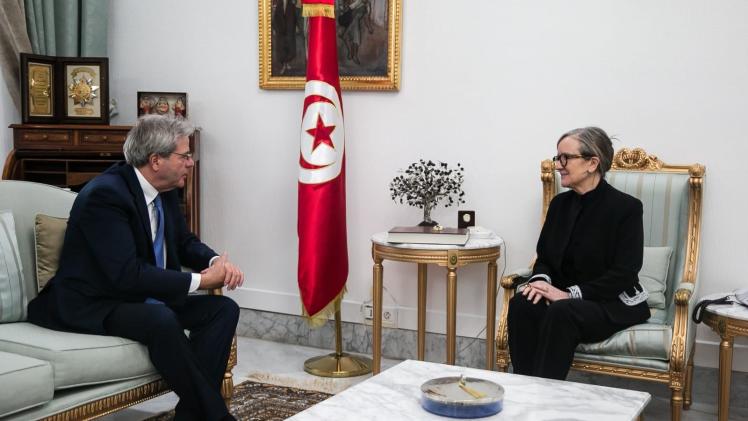 جانب من لقاء رئيسة الحكومة التونسية مع المفوّض الأوروبي للاقتصاد