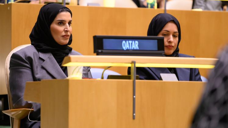 سعادة السيدة مريم بنت علي بن ناصر المسند وزير التنمية الاجتماعية والأسرة خلال ترأس الحدث الجانبي