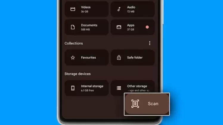 التحديث الجديد يُظهر خيار مسح المستندات أسفل الصفحة الرئيسية